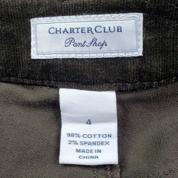Charter Club Womens Corduroy Pants SZ 4 Solid Dark Green Mid Rise Casual Stretch - Picture 3 of 5